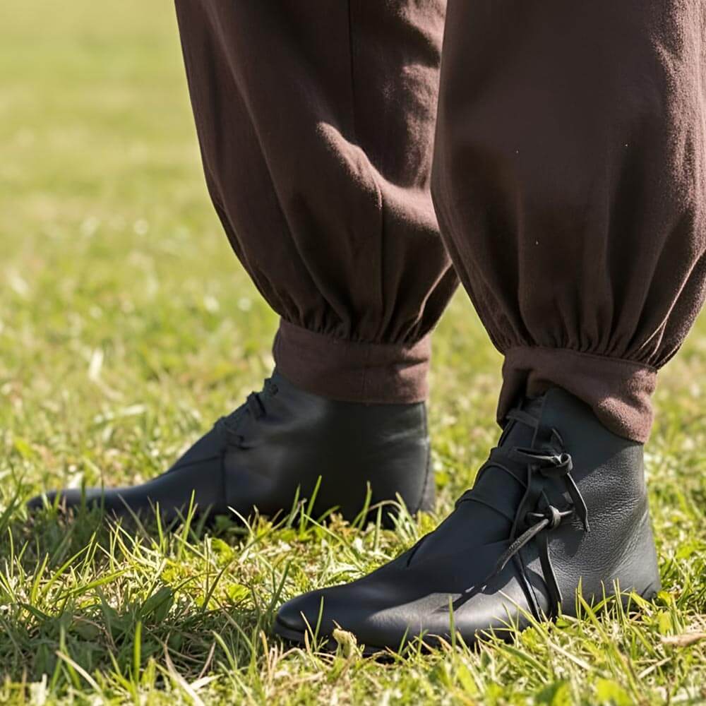 Black Leather Viking Ankle Boots | Four-String Adjustment