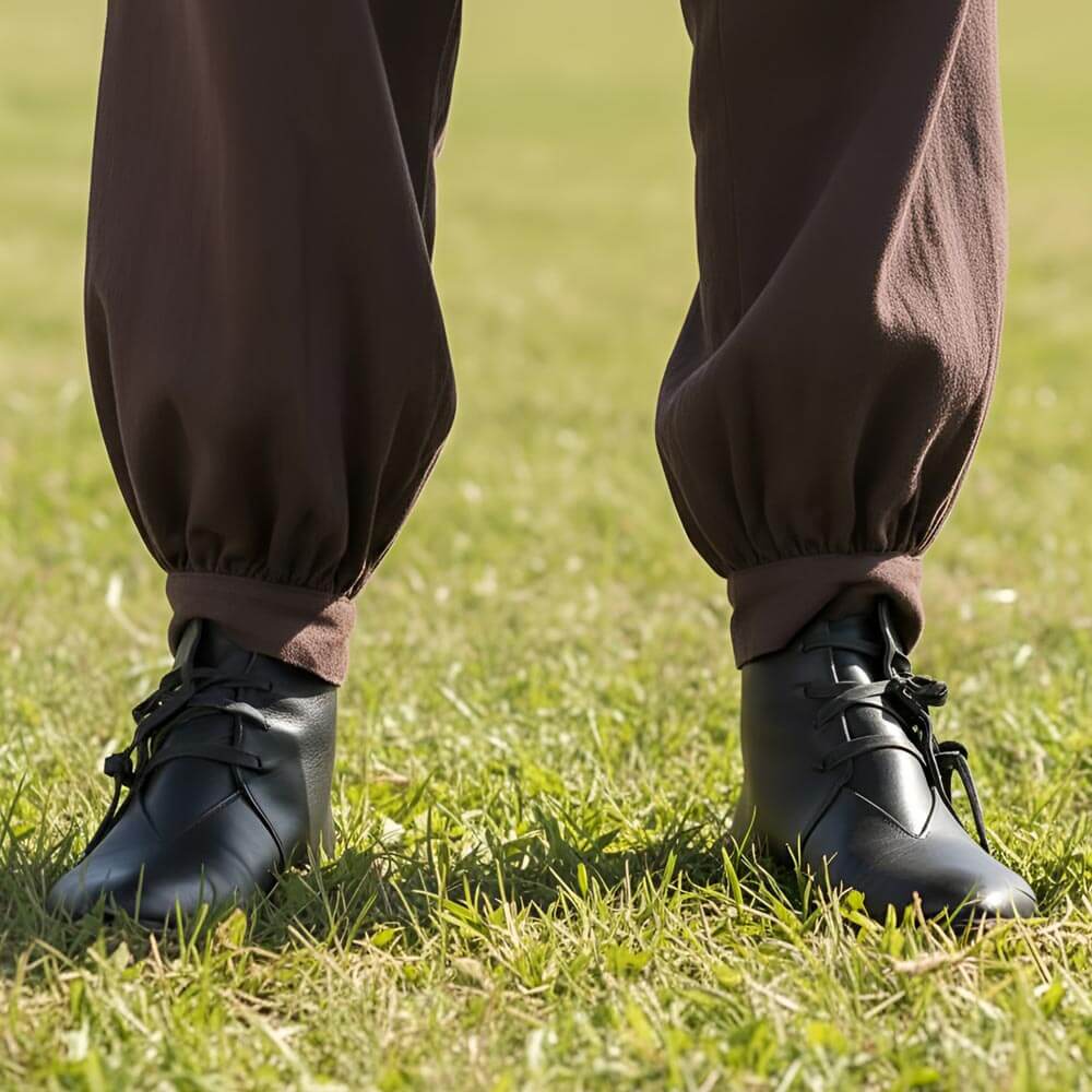 Black Leather Viking Ankle Boots | Four-String Adjustment