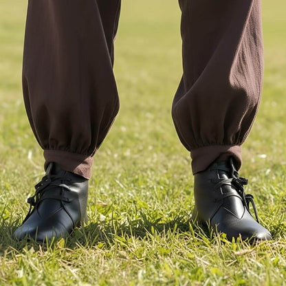 Black Leather Viking Ankle Boots | Four-String Adjustment