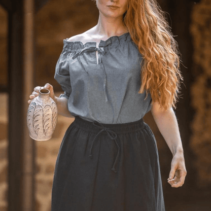 Blue Short Sleeve Blouse | Off-Shoulder-4-Viking Warrior