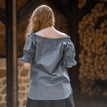 Blue Short Sleeve Blouse | Off-Shoulder-5-Viking Warrior