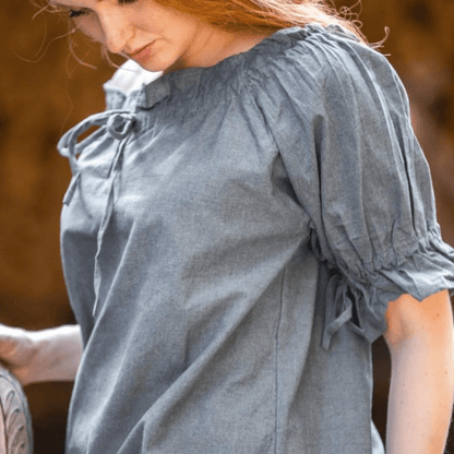 Blue Short Sleeve Blouse | Off-Shoulder-7-Viking Warrior