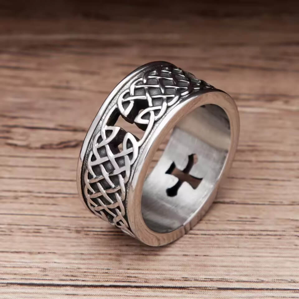 Celtic Knot Cross Stainless Steel Band Ring