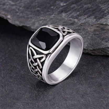 Celtic Knot Stainless Steel Ring with Stone
