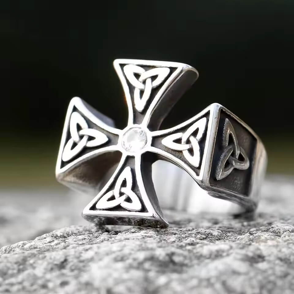 Celtic Trinity Cross Ring with Stone