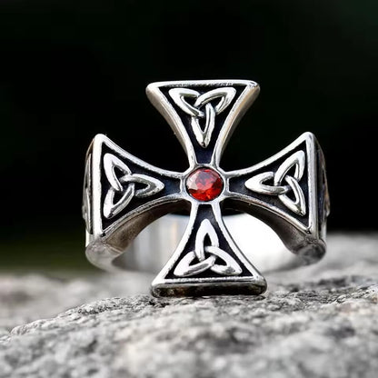 Celtic Trinity Cross Ring with Stone