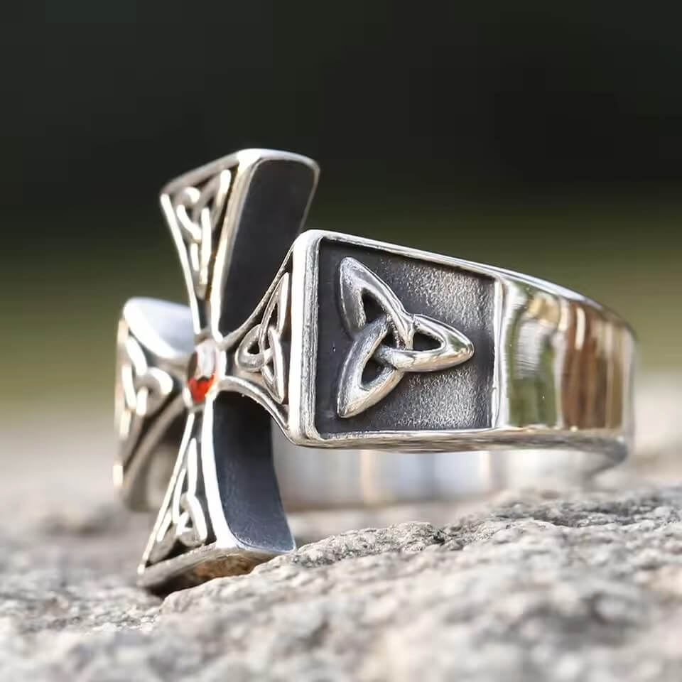 Celtic Trinity Cross Ring with Stone