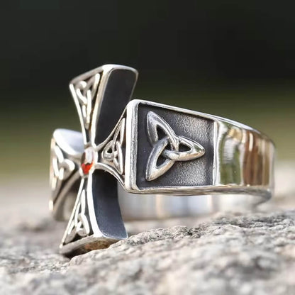 Celtic Trinity Cross Ring with Stone