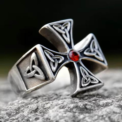 Celtic Trinity Cross Ring with Stone