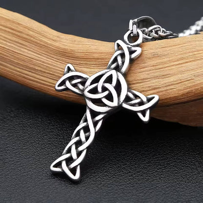 Celtic Trinity Knot Cross Stainless Steel Necklace