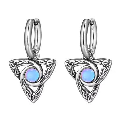Celtic Trinity Knot Drop Earrings with Stone Center