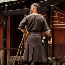 Dark Brown Viking Tunic with Short Sleeves, Embroidered Border-2-Viking Warrior