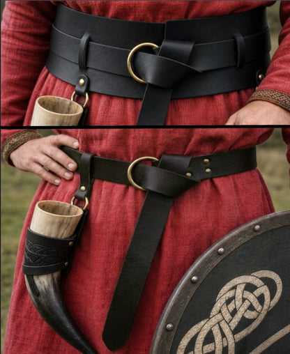 Thick Leather Viking Weapons Belt | 2-1 Black Detachable Design