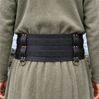 Thick Leather Viking Belt - Weapons Belt | Black Double Design