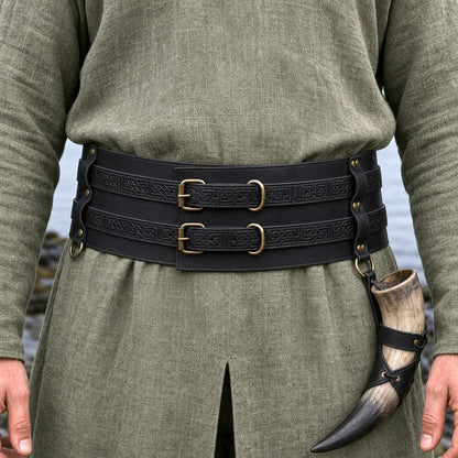 Thick Leather Viking Belt - Weapons Belt | Black Double Design