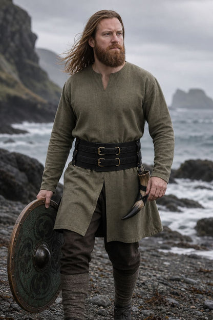Thick Leather Viking Belt - Weapons Belt | Black Double Design