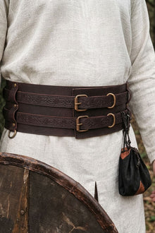 Thick Leather Viking Weapons Belt - Brown | Unique Double Design Viking Belt