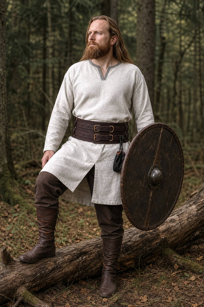 Thick Leather Viking Weapons Belt - Brown | Unique Double Design Viking Belt