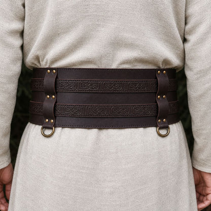 Thick Leather Viking Weapons Belt - Brown | Unique Double Design Viking Belt