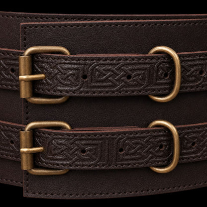 Thick Leather Viking Weapons Belt - Brown | Unique Double Design Viking Belt