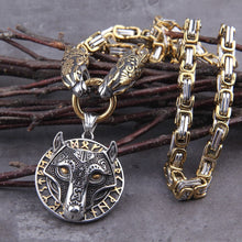 Gold Fenrir Wolf Medallion Odin's Chain Necklace