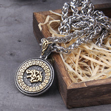 Gold and Steel Viking Fenrir Wolf Futhark Necklace
