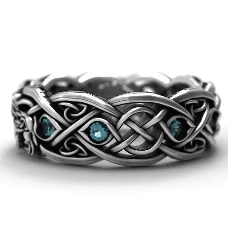 Viking Wolf Ring with Blue Cubic Zirconia | Sterling Silver | Celtic Style-3-Viking Warrior