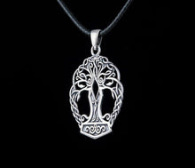 Yggdrasil with Mjolnir Pendant Handmade Sterling Silver Viking Necklace-2