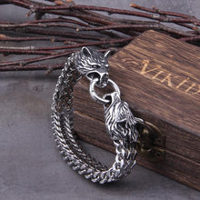 Hati and Skoll Viking Wolf Chain Steel Bracelet