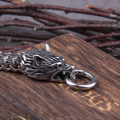 Hati and Skoll Viking Wolf Chain Steel Bracelet