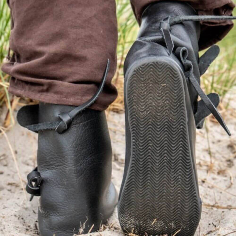Jorik Leather Viking Ankle Boots – Black | Traditional Viking Craftsmanship