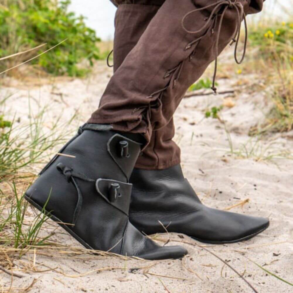 Jorik Leather Viking Ankle Boots – Black | Traditional Viking Craftsmanship