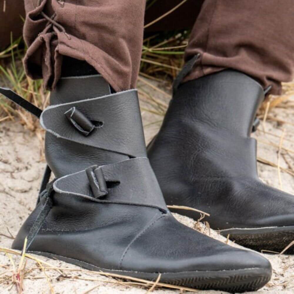 Jorik Leather Viking Ankle Boots – Black | Traditional Viking Craftsmanship