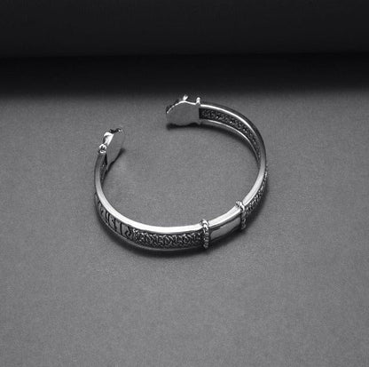 Silver Jormungandr Viking Bracelet with Elder Futhark Runes-5