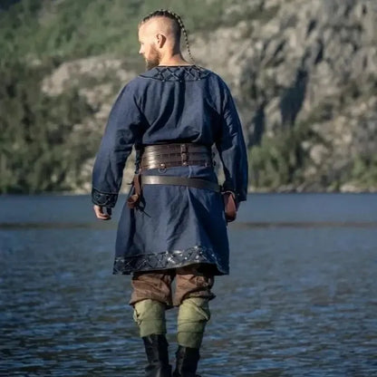 LIMITED EDITION Viking Tunic - Blue with Leather Trim & Rivets-3-Viking Warrior