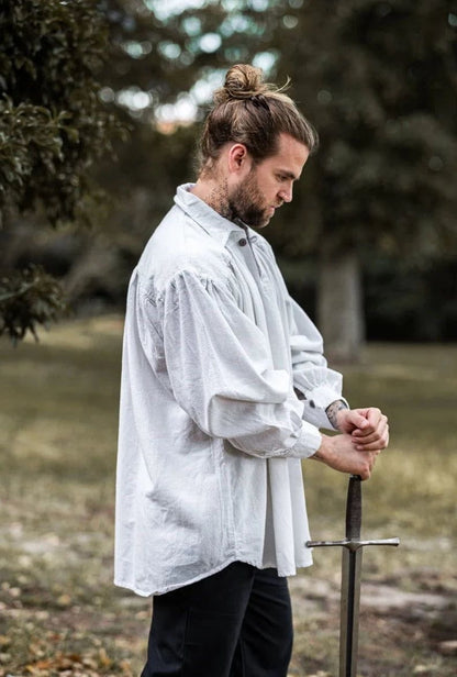 Loose Viking Shirt with Collar | V-Neck Design-6-Viking Warrior