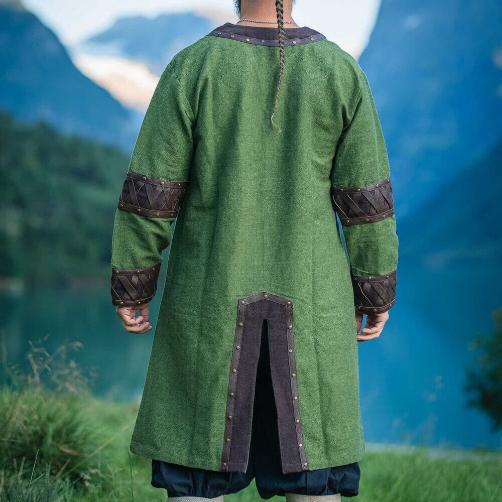 NEW Viking Tunic - Green with Ornate Leather Trim