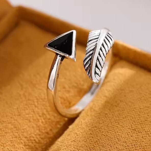 Nordic Tyr Feather Arrow Ring | Sterling Silver Open Band