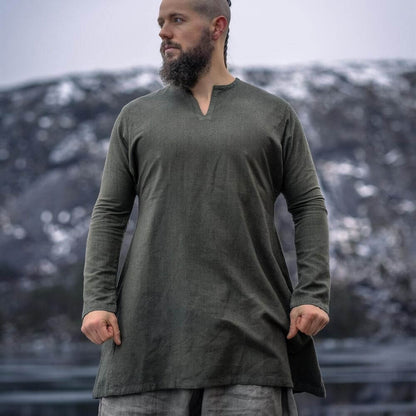 Olive Green Linen Viking Tunic-3-Viking Warrior