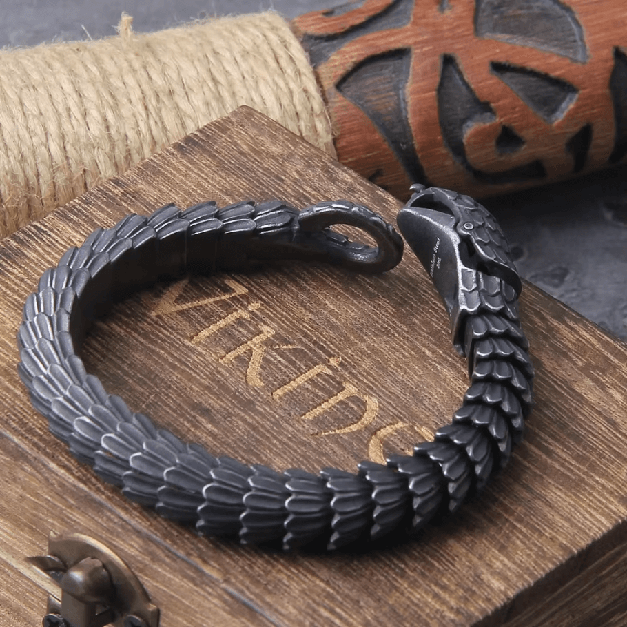Jormungandr World-Serpent Segmented Steel Nordic Bracelet-3-Viking Warrior