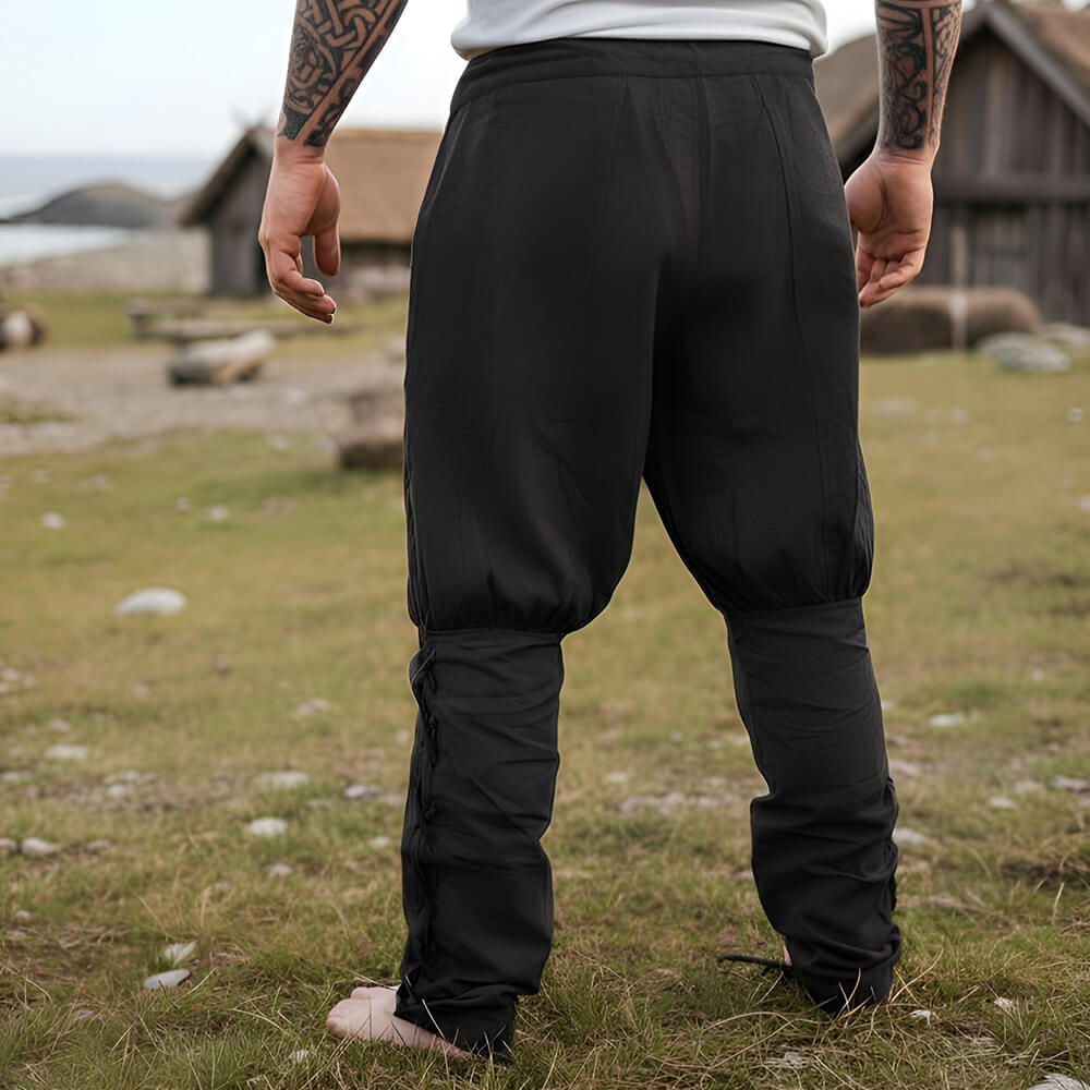 Premium Black Viking Pants | Authentic Cut with Leg Lacing