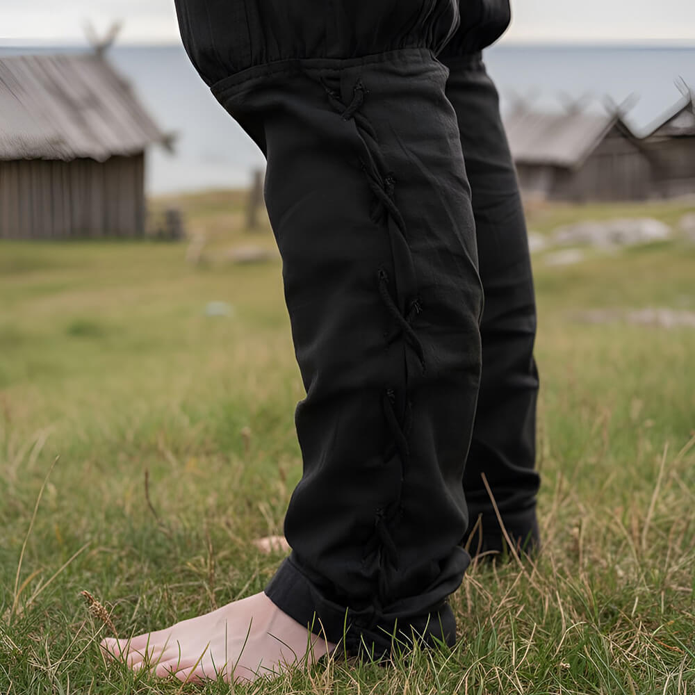 Premium Black Viking Pants | Authentic Cut with Leg Lacing