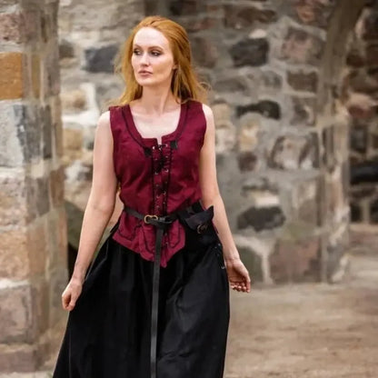 Red Bodice with Lace and Embroidery | Full Front & Back Lacing-2-Viking Warrior