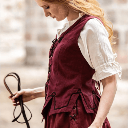 Red Bodice with Lace and Embroidery | Full Front & Back Lacing-6-Viking Warrior