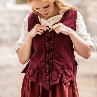 Red Bodice with Lace and Embroidery | Full Front & Back Lacing-8-Viking Warrior