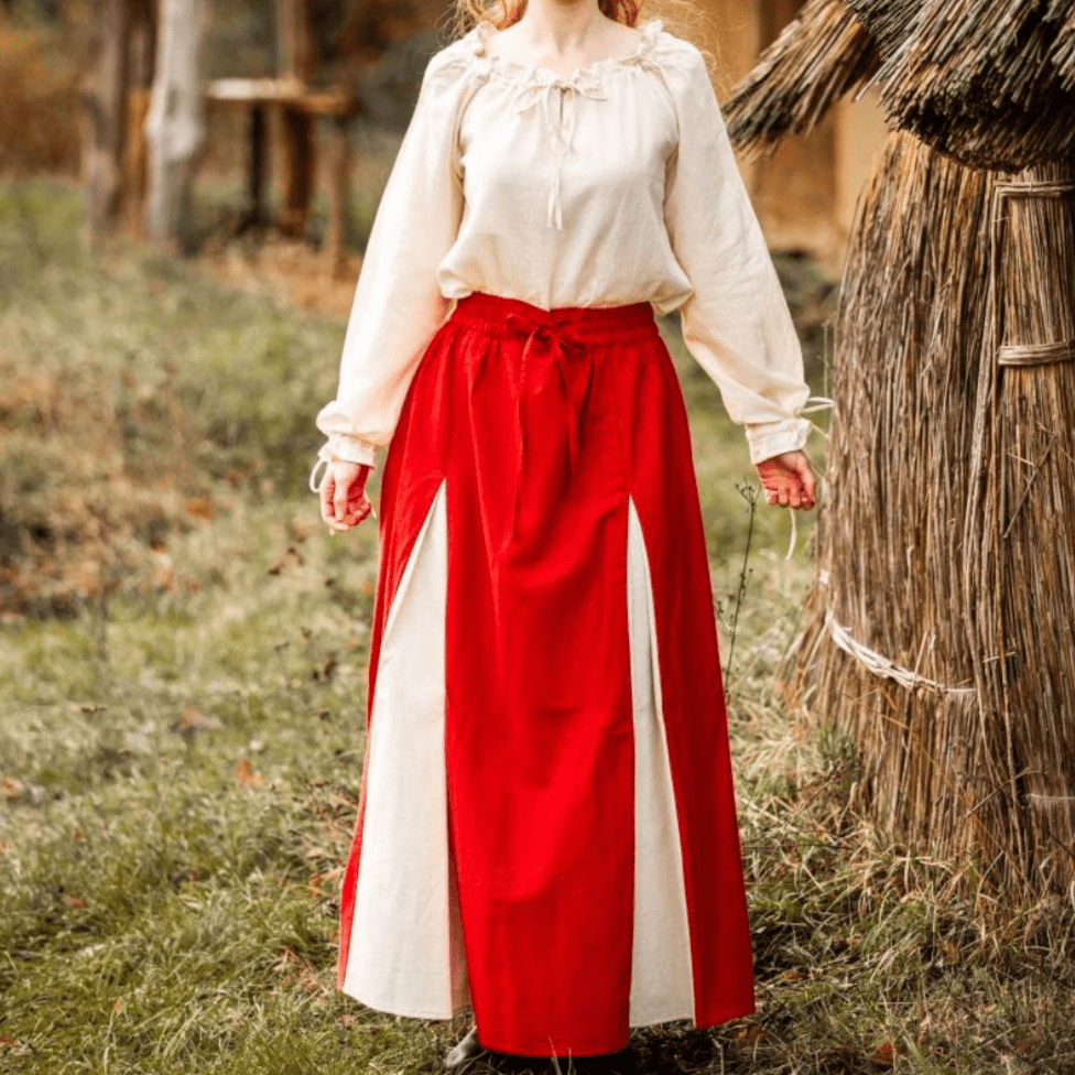 Red & Natural Viking Skirt | Lace-Up Front-2-Viking Warrior