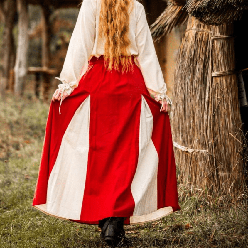 Red & Natural Viking Skirt | Lace-Up Front-5-Viking Warrior