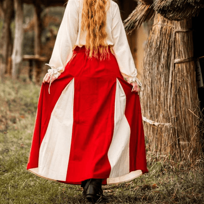 Red & Natural Viking Skirt | Lace-Up Front-5-Viking Warrior