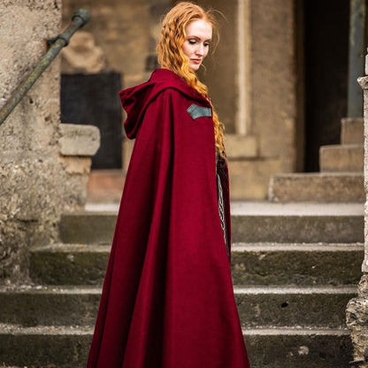 Red Unisex  Wool Viking Cloak | Wolf Clasp