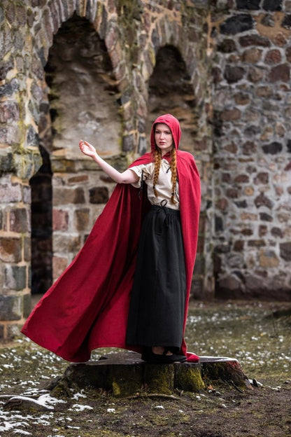 Red Viking Cloak with Hood | Summer-weight Cotton Cloak-5-Viking Warrior